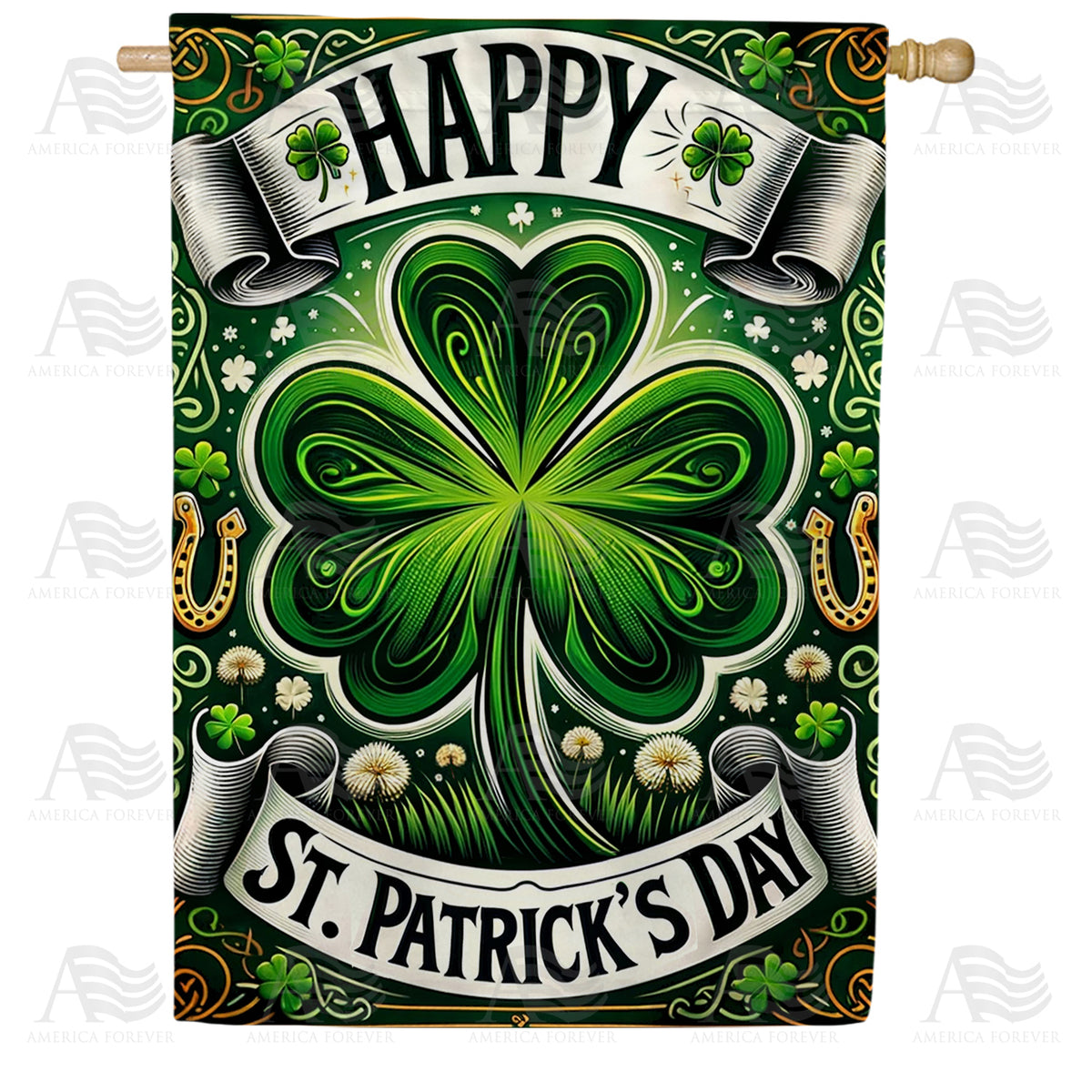 America Forever Celtic Clover Festivities House Flag