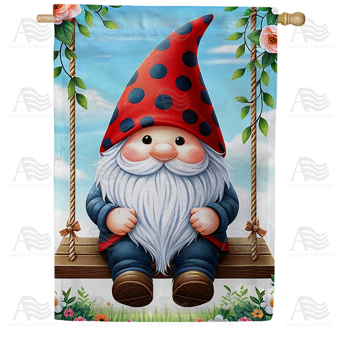 America Forever Gnome's Spring Swing House Flag