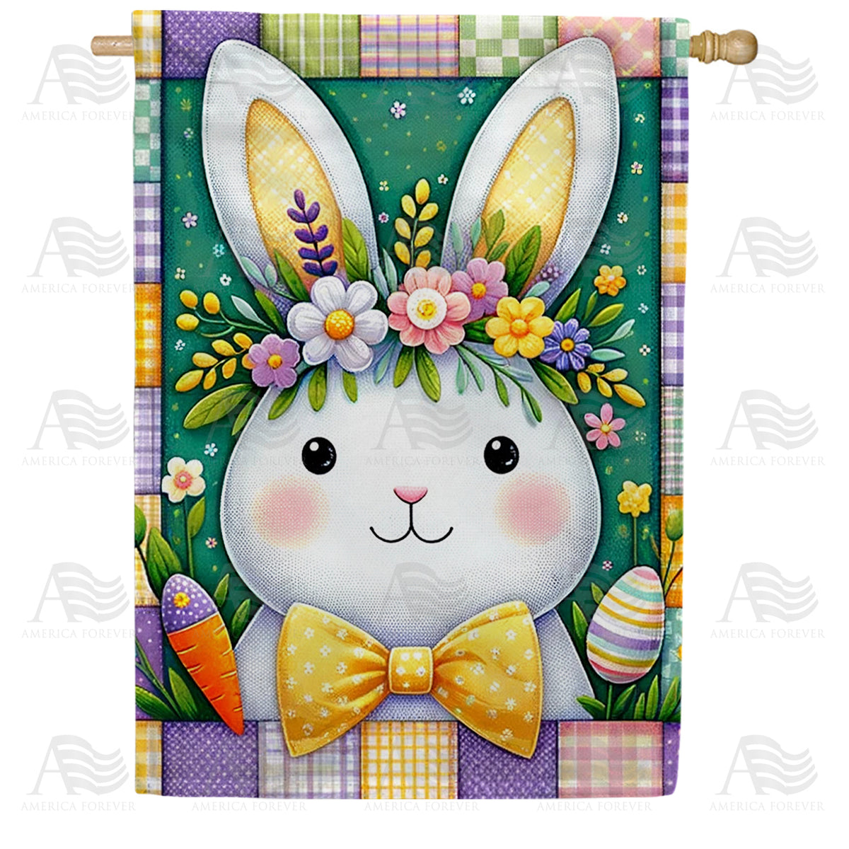 America Forever Patchwork Easter Bunny Portrait House Flag