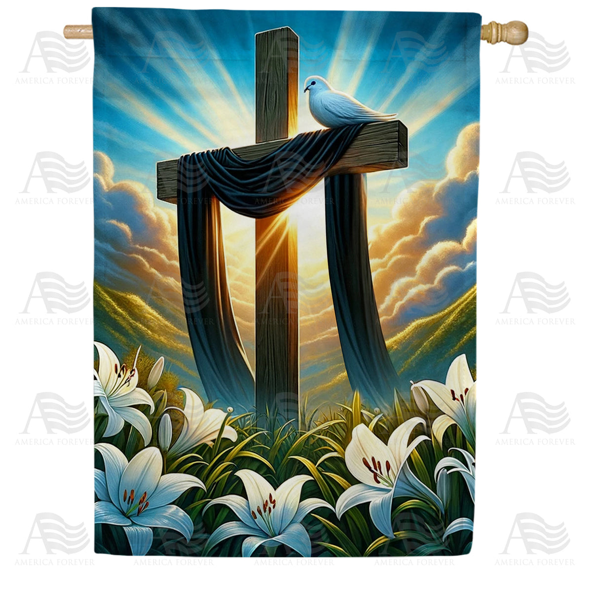 America Forever Peaceful Easter Cross House Flag