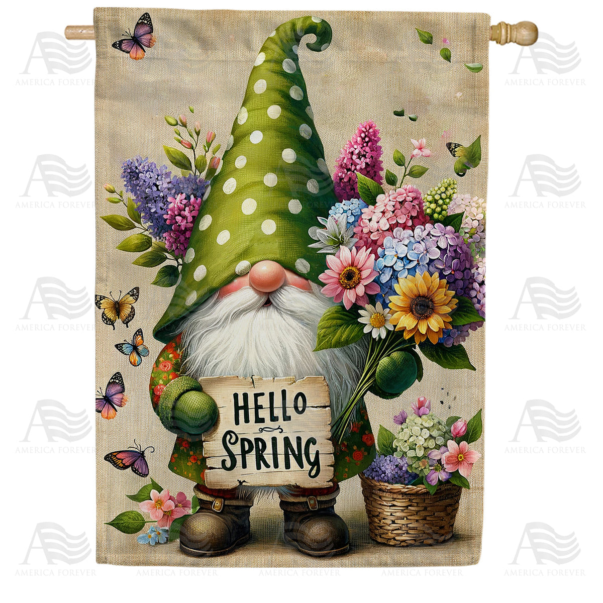 America Forever Gnome's Spring Welcome House Flag