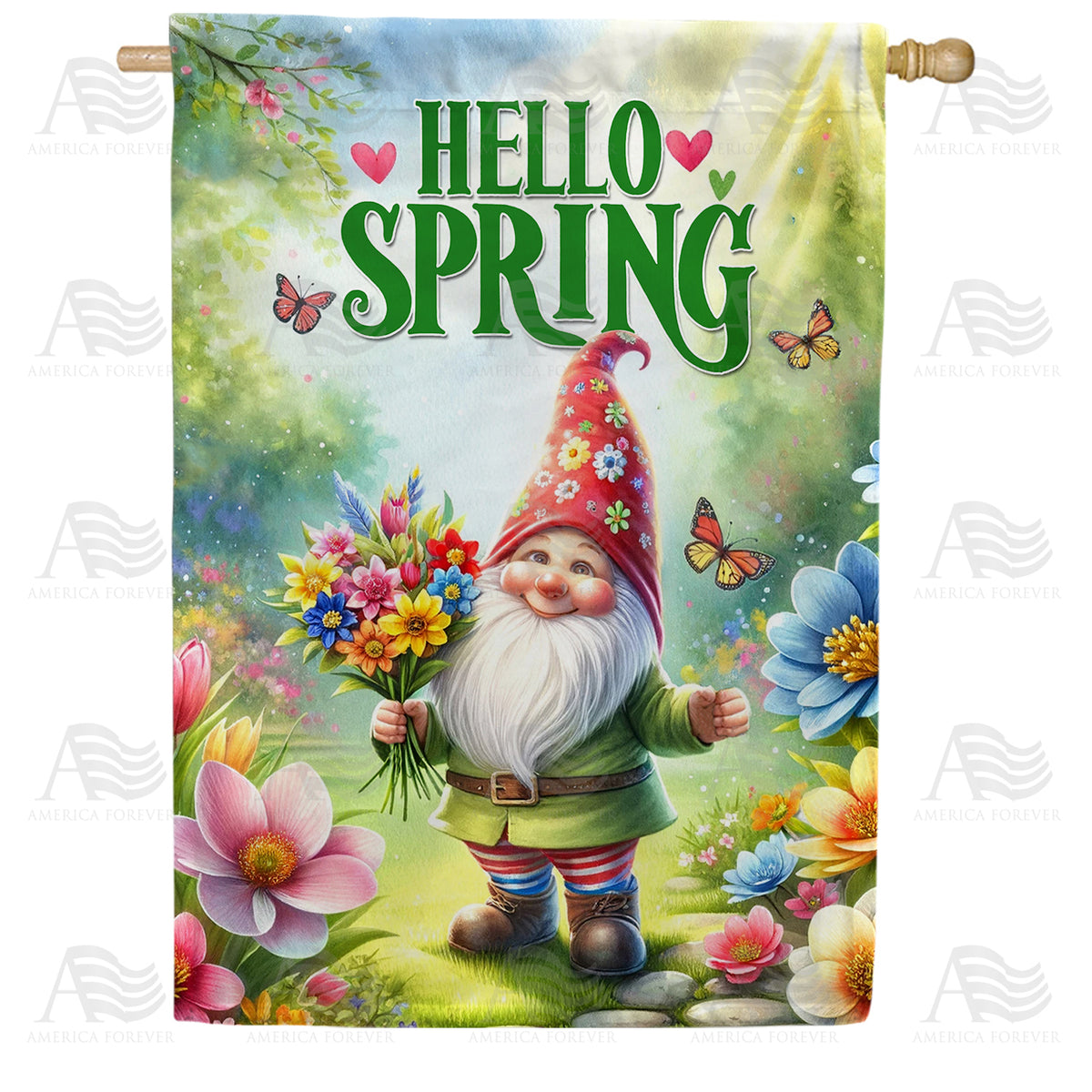 America Forever Spring Gnome House Flag