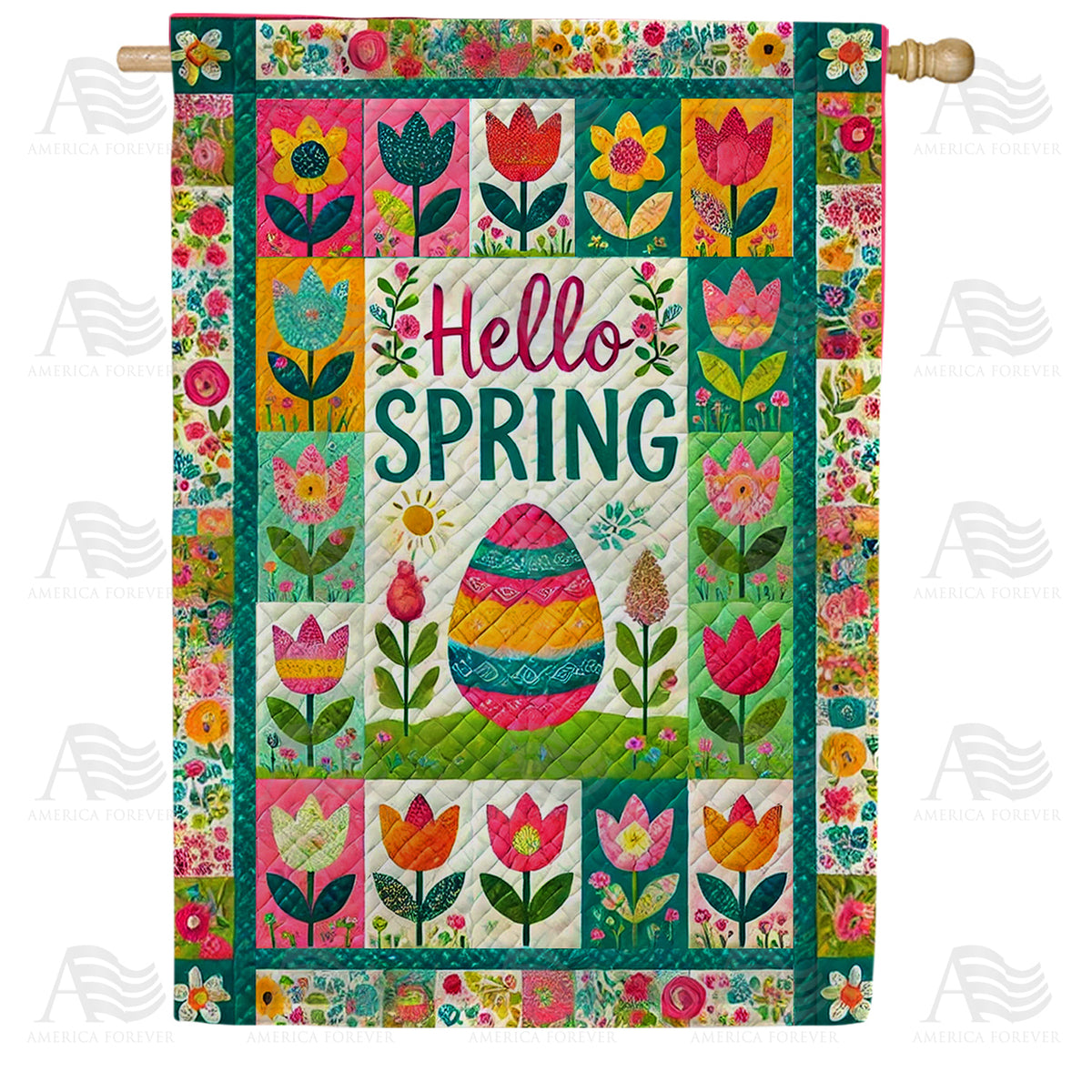 America Forever Hello Spring Easter House Flag