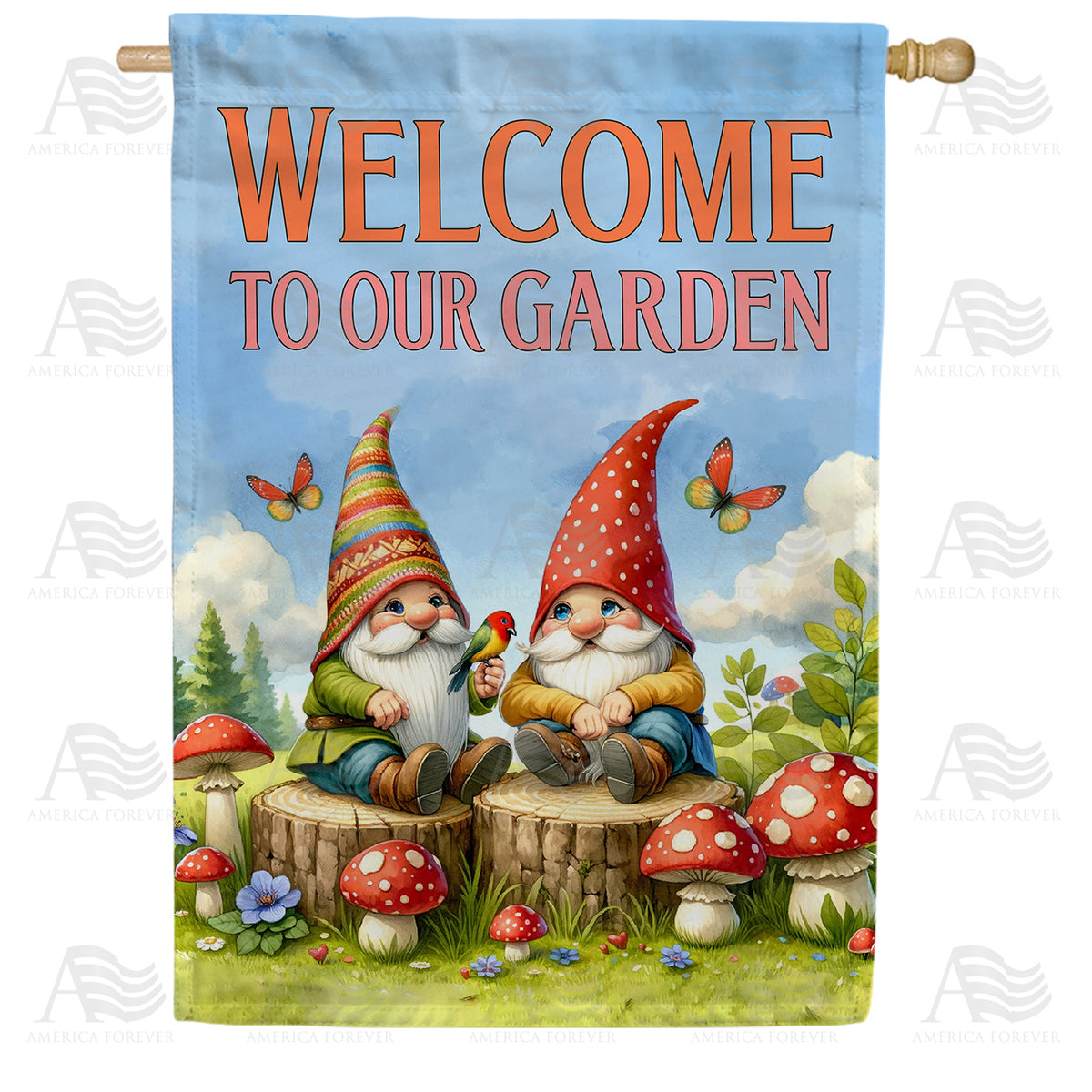 America Forever Welcome to Our Garden Gnome House Flag