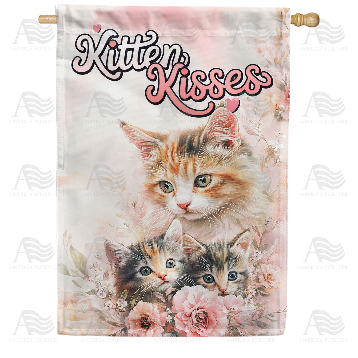 Kitten Kisses Orange Calico Kittens Double Sided House Flag