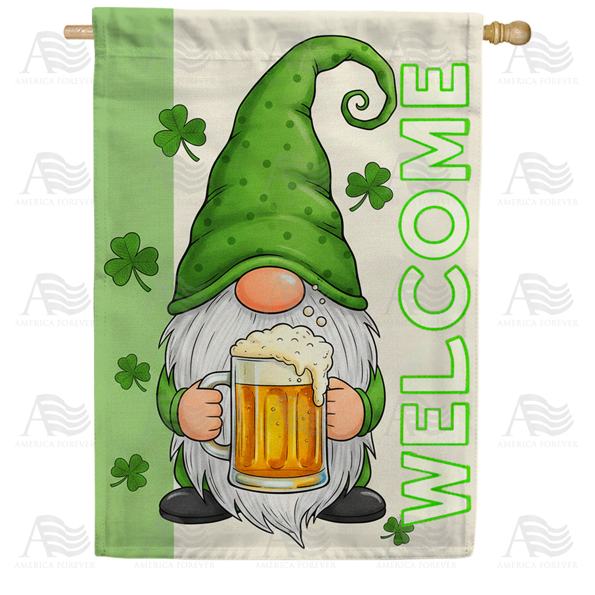 St Patrick's Day Gnome Beer Welcome House Flag