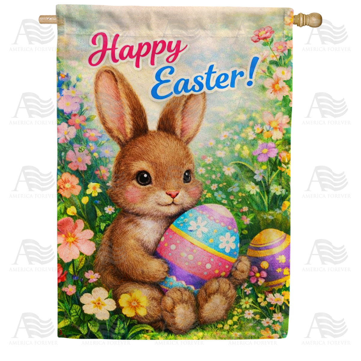 Happy Easter Bunny Eggs House Flag