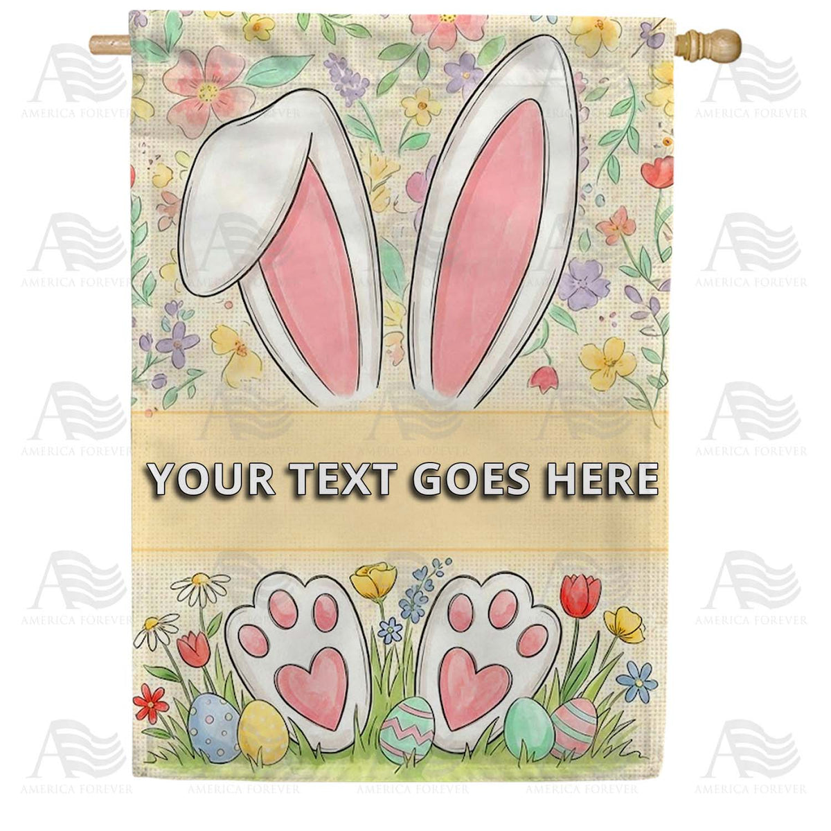 Personalized Easter Bunny Ears and Paws Double Sided House Flag
