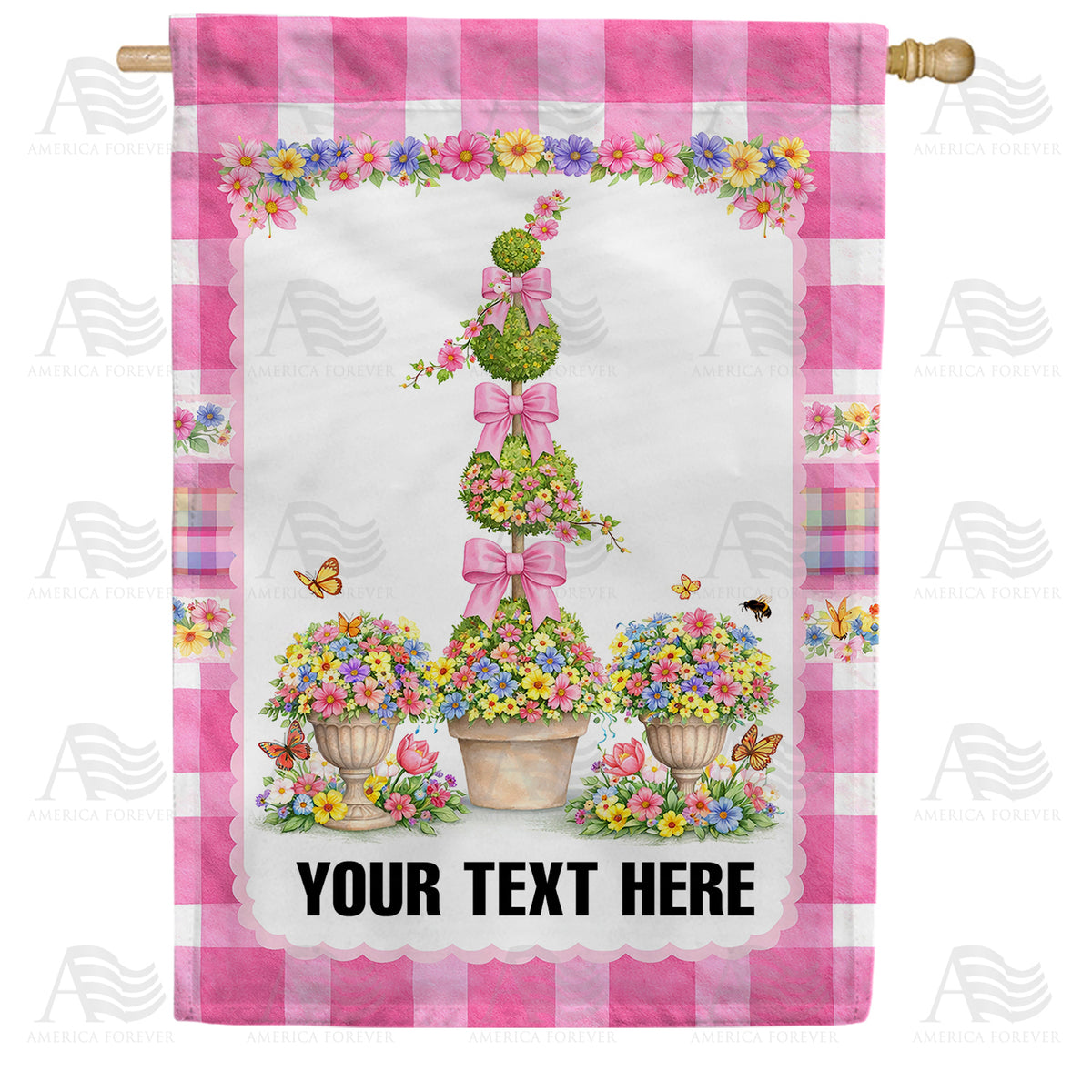 Personalized Spring Floral Topiary Double Sided House Flag