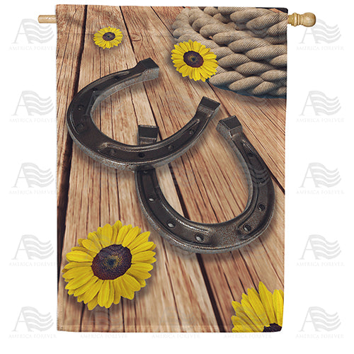 America Forever Horseshoes On Barn Floor House Flag