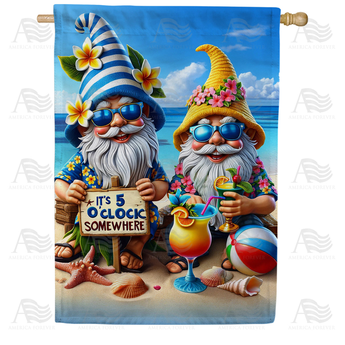 America Forever Beachside Gnome Cheers House Flag