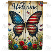 Patriotic Welcome Butterfly House Flag