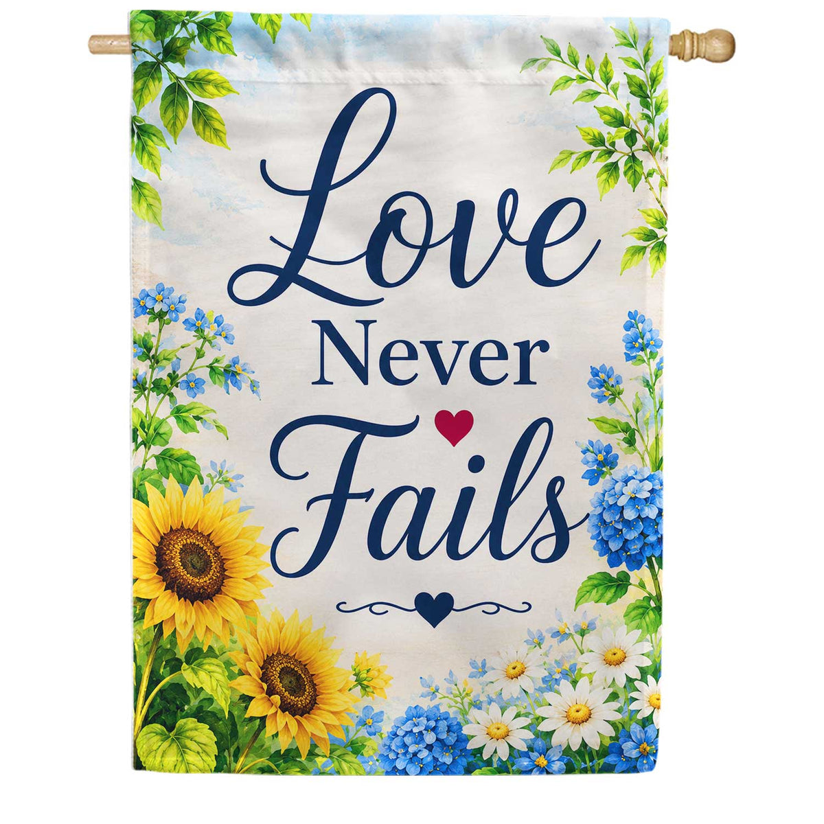 America Forever Love Never Fails Sunflower House Flag