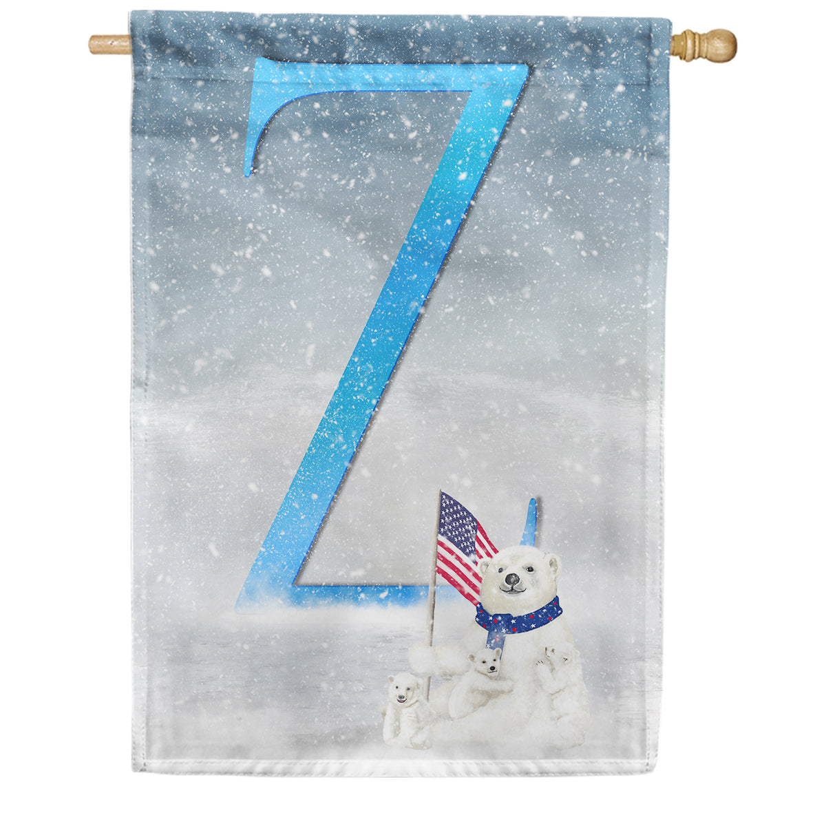 America Forever Polar Bear Snow Family Monogram House Flag