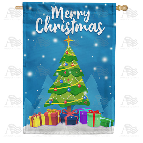 America Forever Merry Christmas-Tree & Gifts House Flag