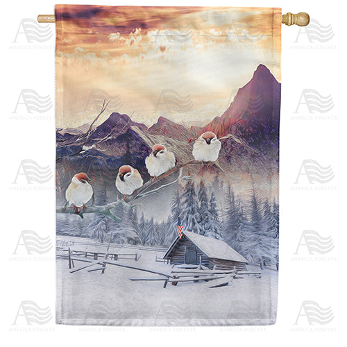 America Forever Winter In The Mountains House Flag