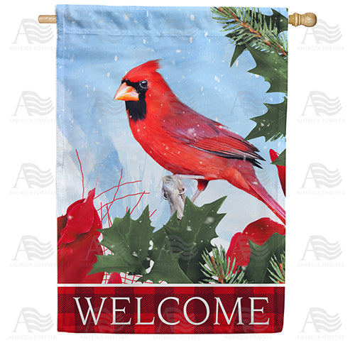 America Forever Cardinal Red Plaid Welcome House Flag