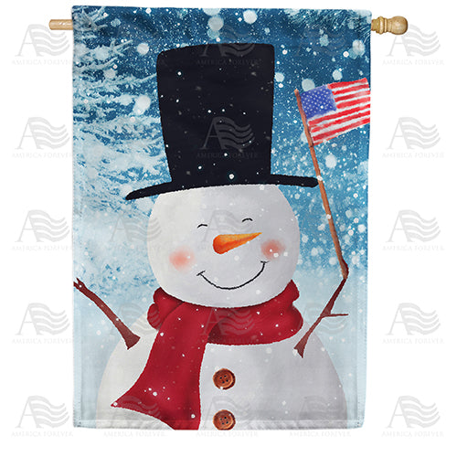 America Forever America Flag Waving Snowman House Flag