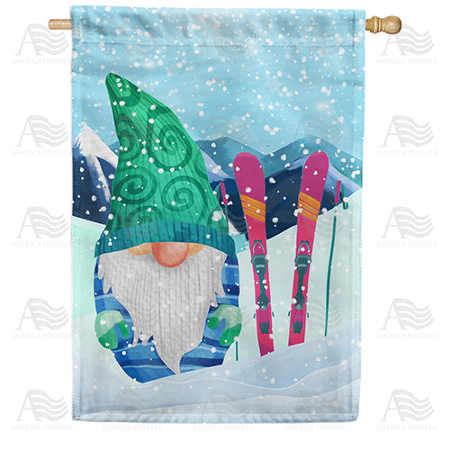 America Forever Skiing Gnome House Flag