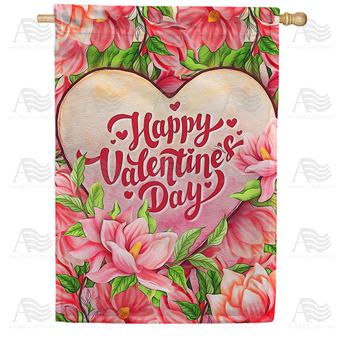 America Forever Pink Valentine Flowers House Flag