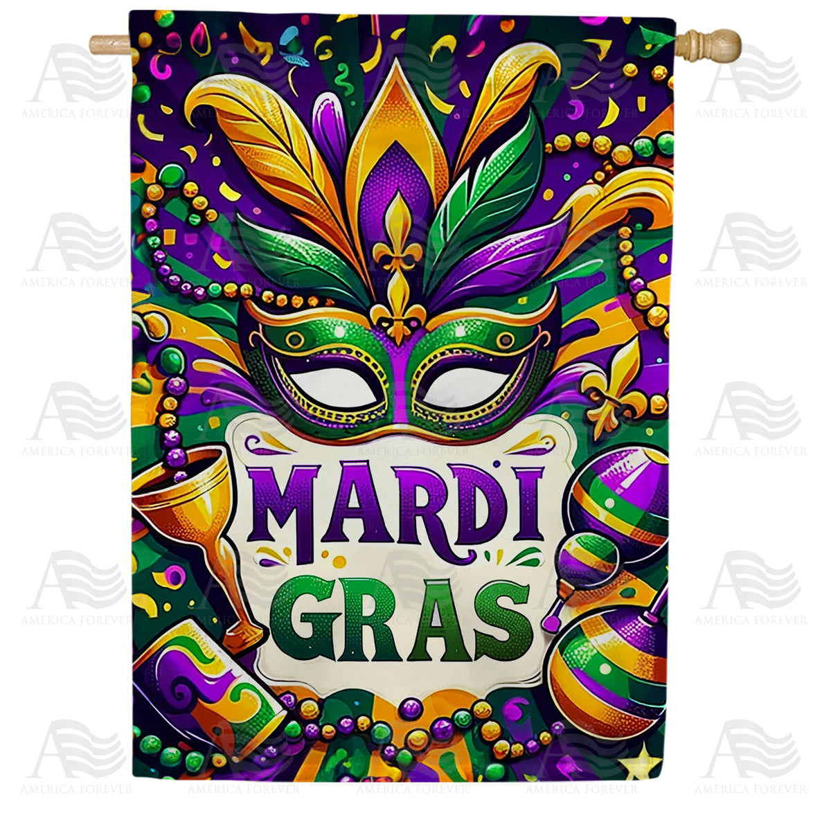 America Forever Mardi Gras Festivities House Flag