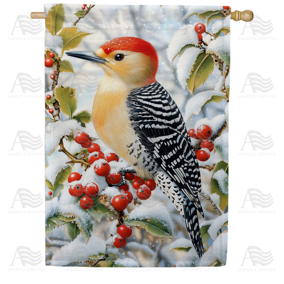 America Forever Winter Woodpecker House Flag