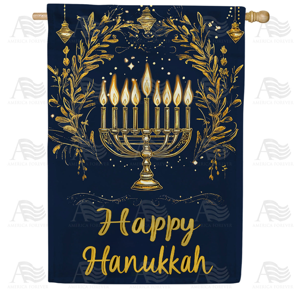 America Forever Elegant Gold Menorah Hanukkah House Flag