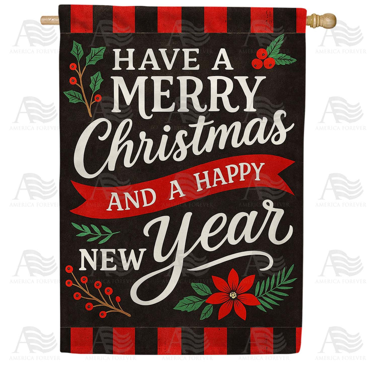 Merry Christmas Happy New Year House Flag