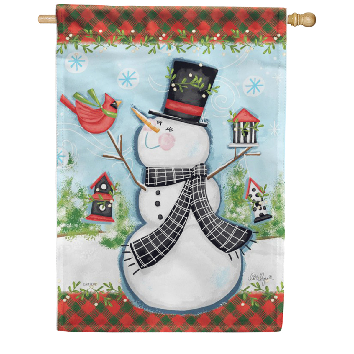 Carson Birdhouse Snowman House Flag