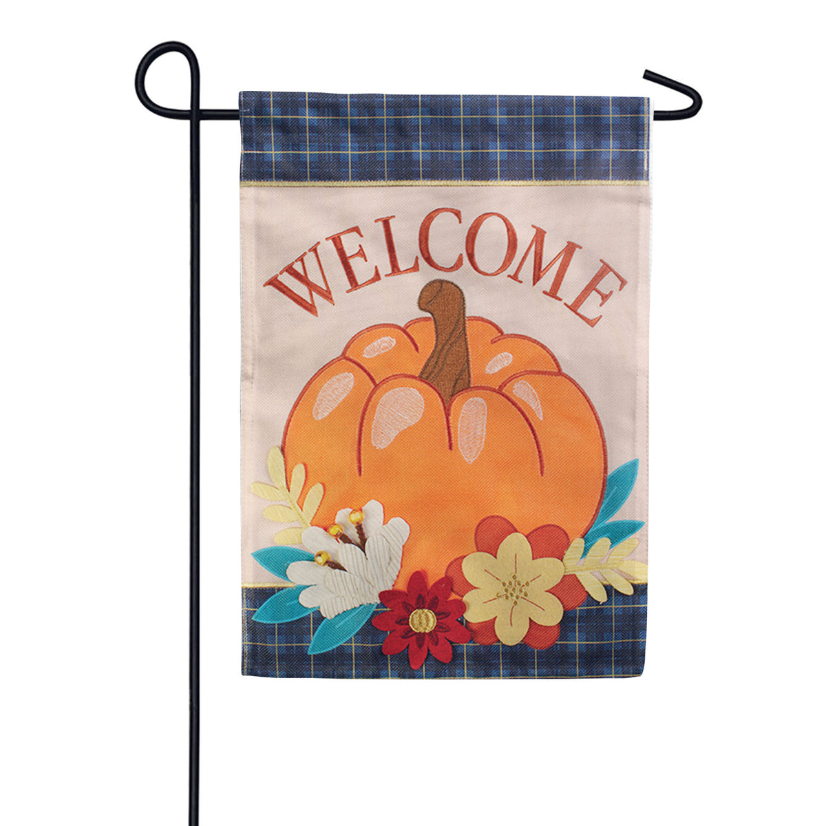 Carson Plaid Pumpkin Floral Double Applique Garden Flag