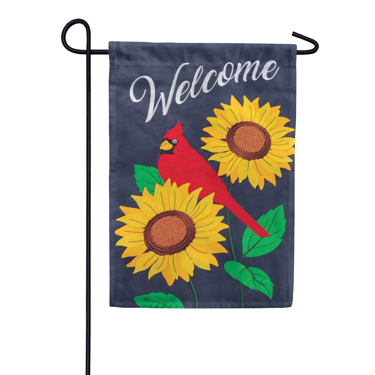 Carson Cardinal Sunflowers Applique Garden Flag