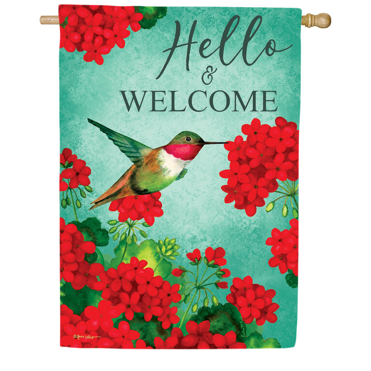 Custom Decor Hummingbird Geranium House Flag