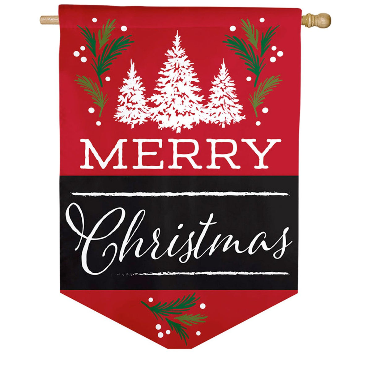 Evergreen Merry Christmas Burlap House Flag