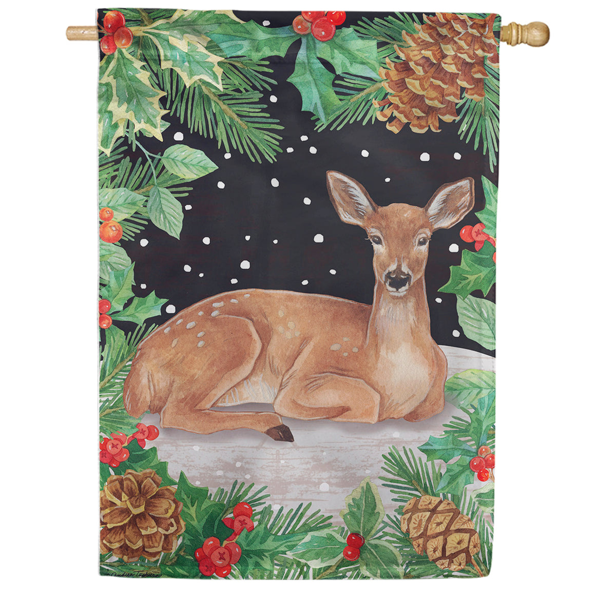 Evergreen Woodland Peace on Earth Deer House Flag