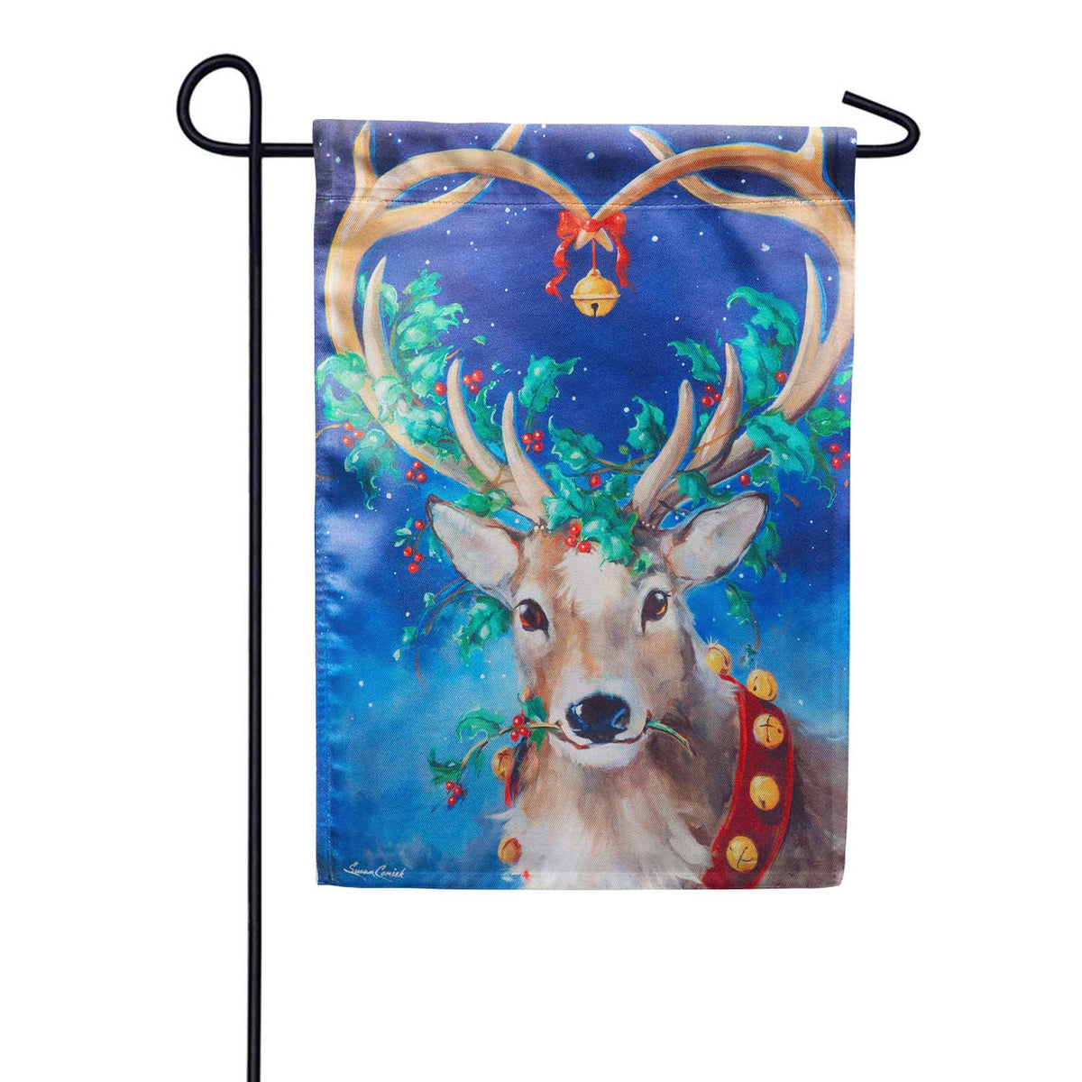 Evergreen Santa's Reindeer Lustre Garden Flag