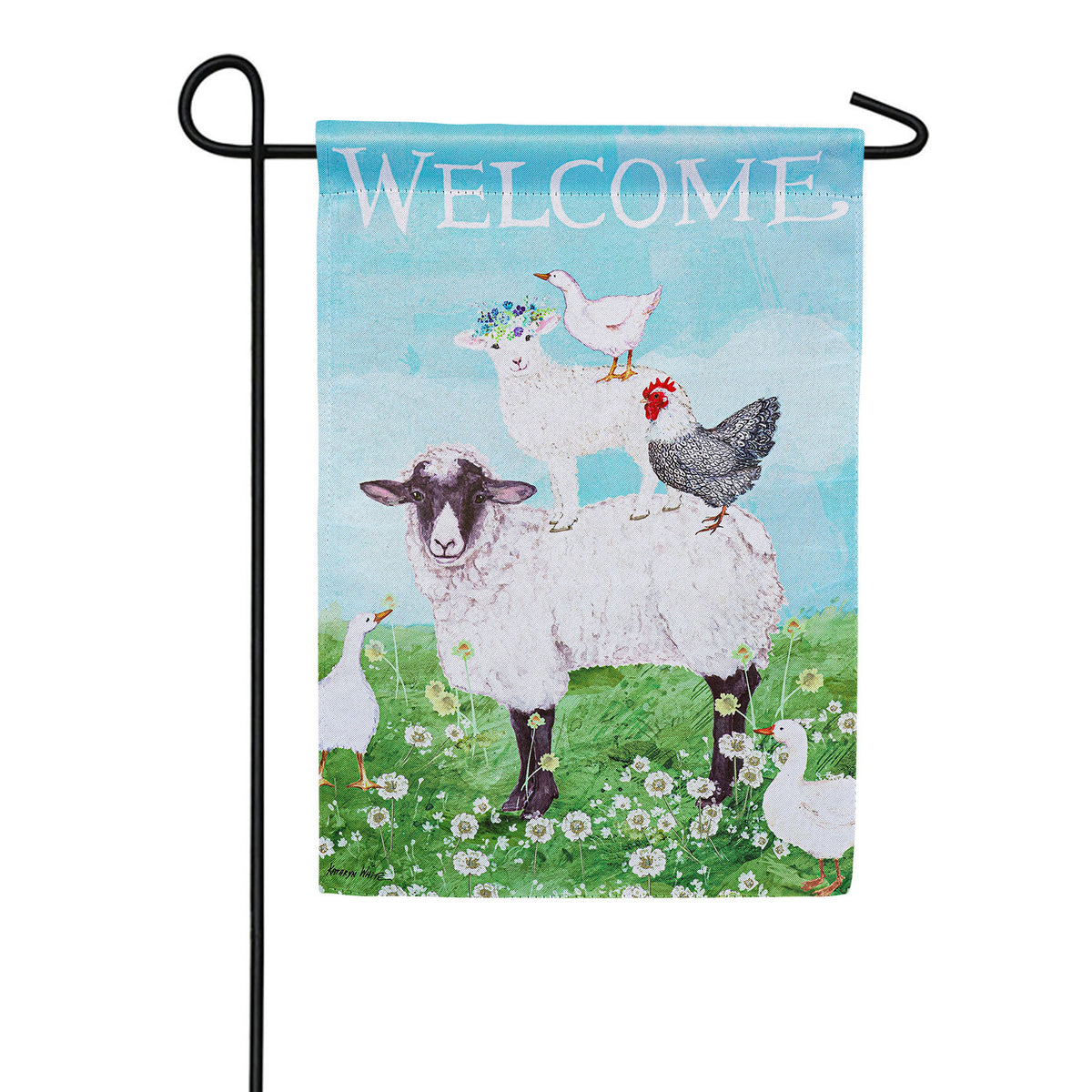 Evergreen Welcome Farm Friends Suede Garden Flag