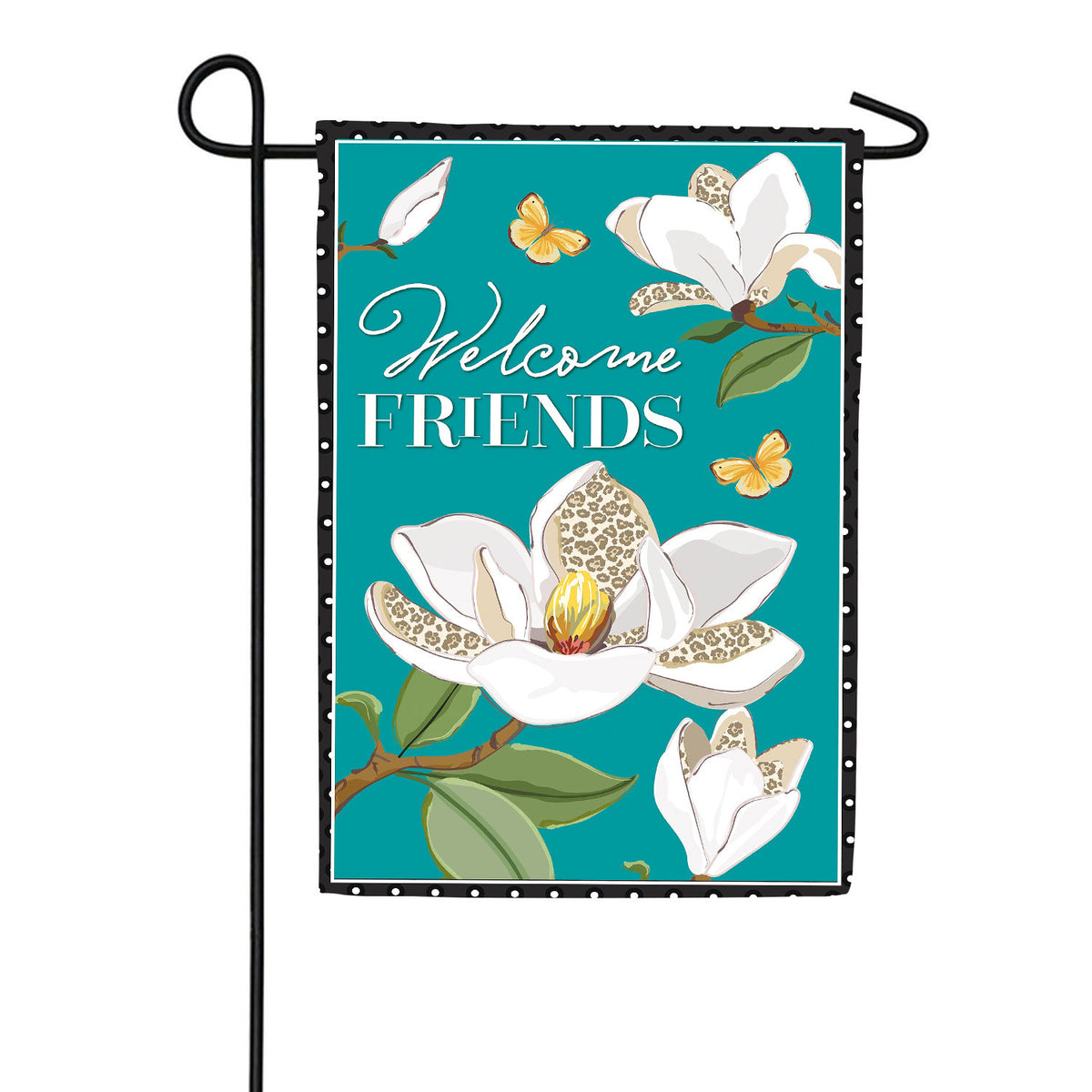 Evergreen Leopard Magnolia Welcome Friends Applique Garden Flag