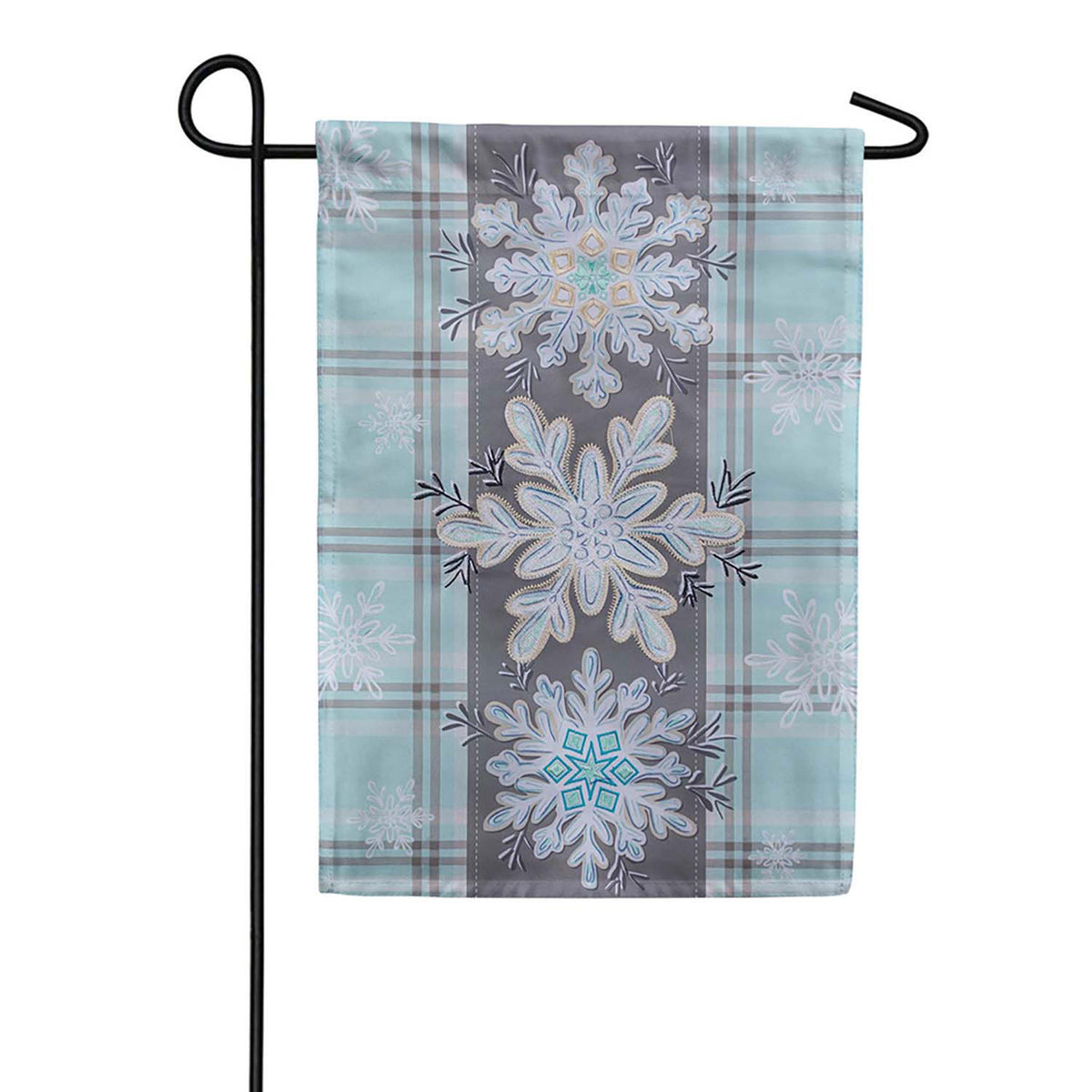 Evergreen Snowflake Trio Applique Garden Flag