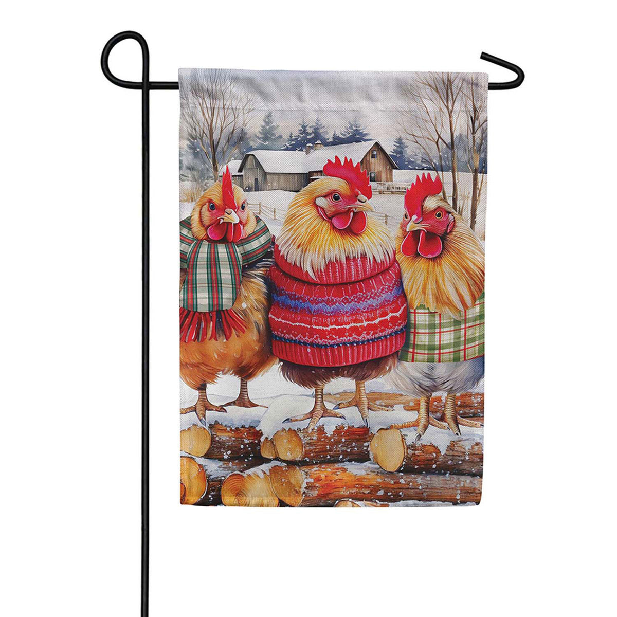 Evergreen Holly Homestead Cozy Hens Burlap Garden Flag