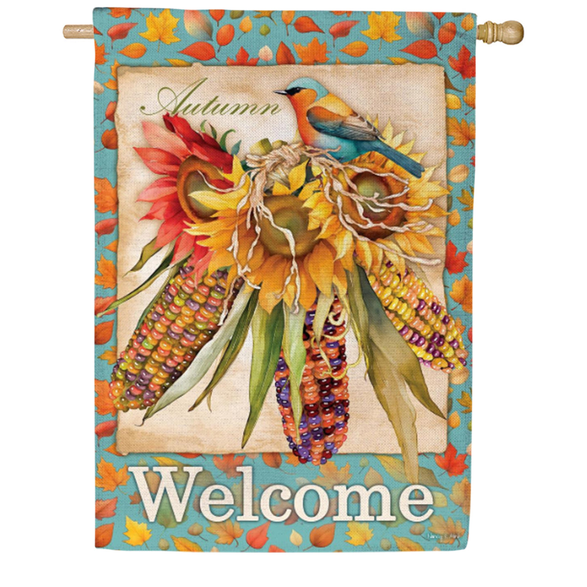 Evergreen Burlap House Flag - Jeweled Fall Maize