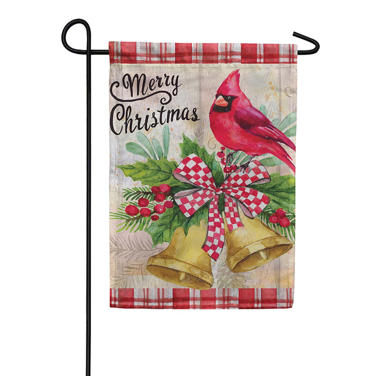 Evergreen Moire Garden Flag - Christmas Bells Cardinal