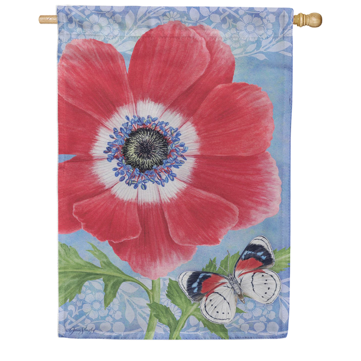 Evergreen Suede 2-Sided House Flag - Intricate Poppy