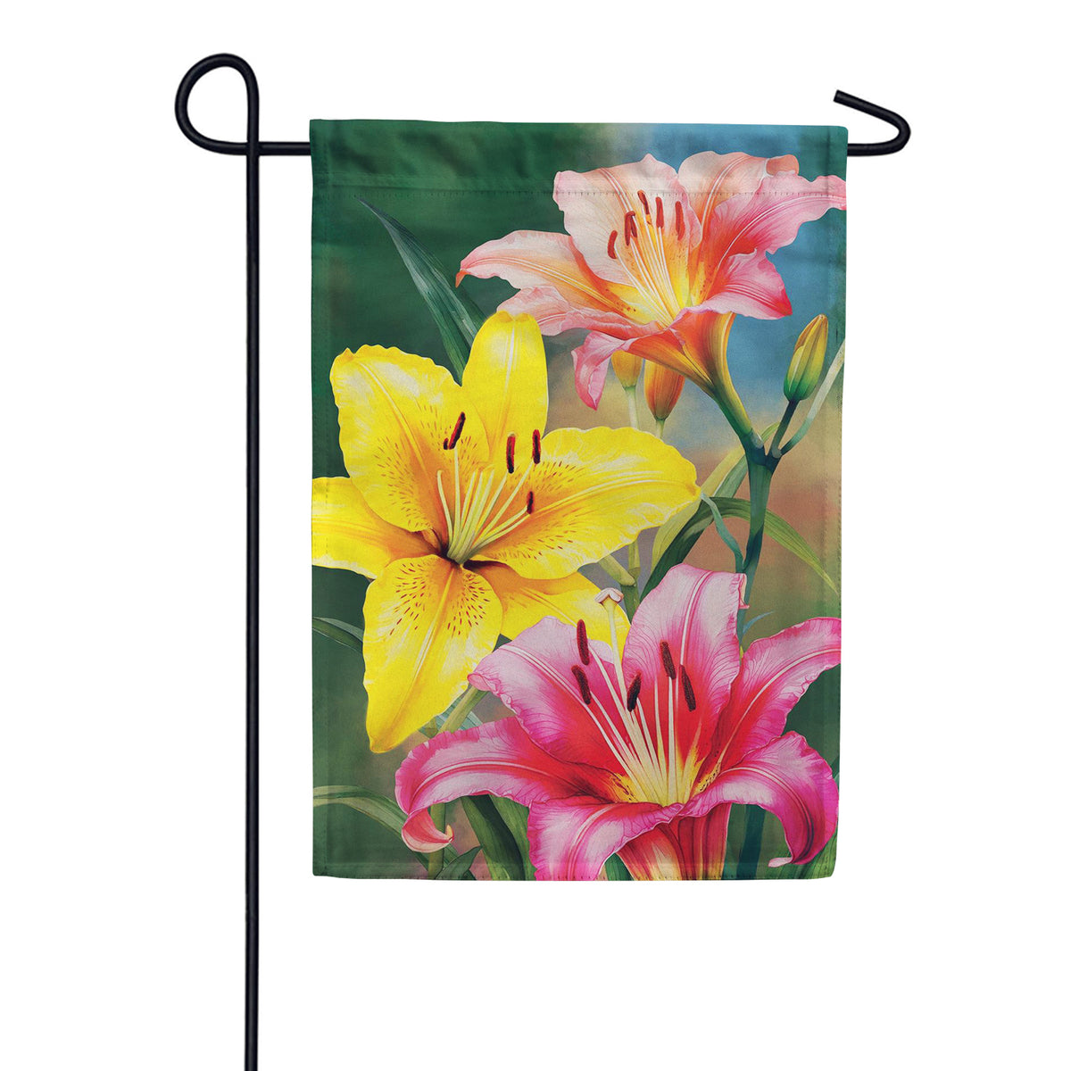 Evergreen Suede 2-Sided Garden Flag - Colorful Daylily