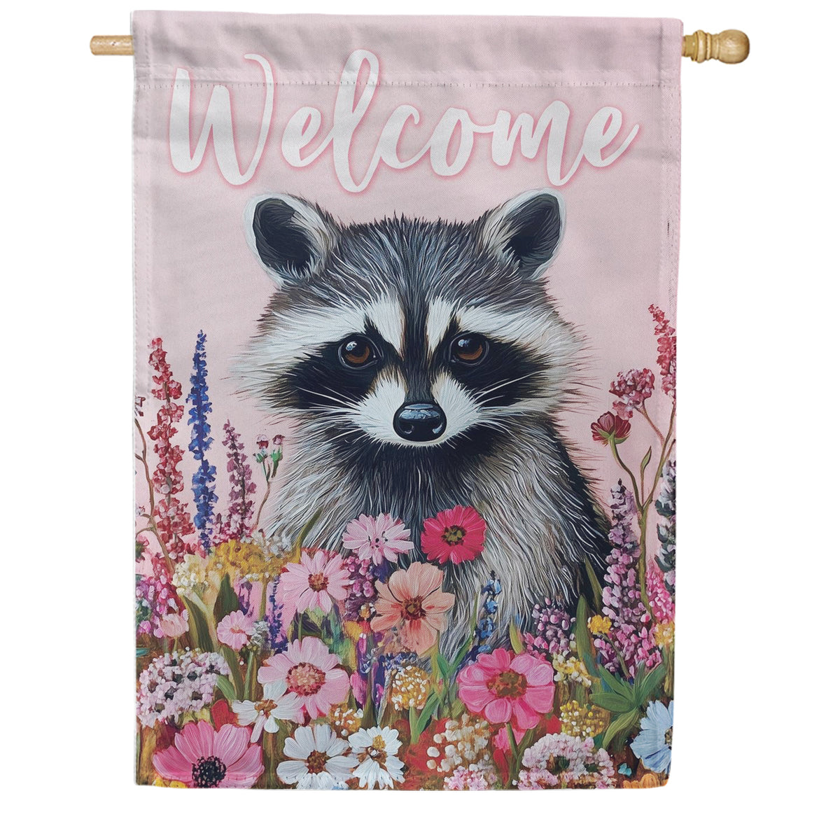 Evergreen Suede 2-Sided House Flag - Floral Raccoon