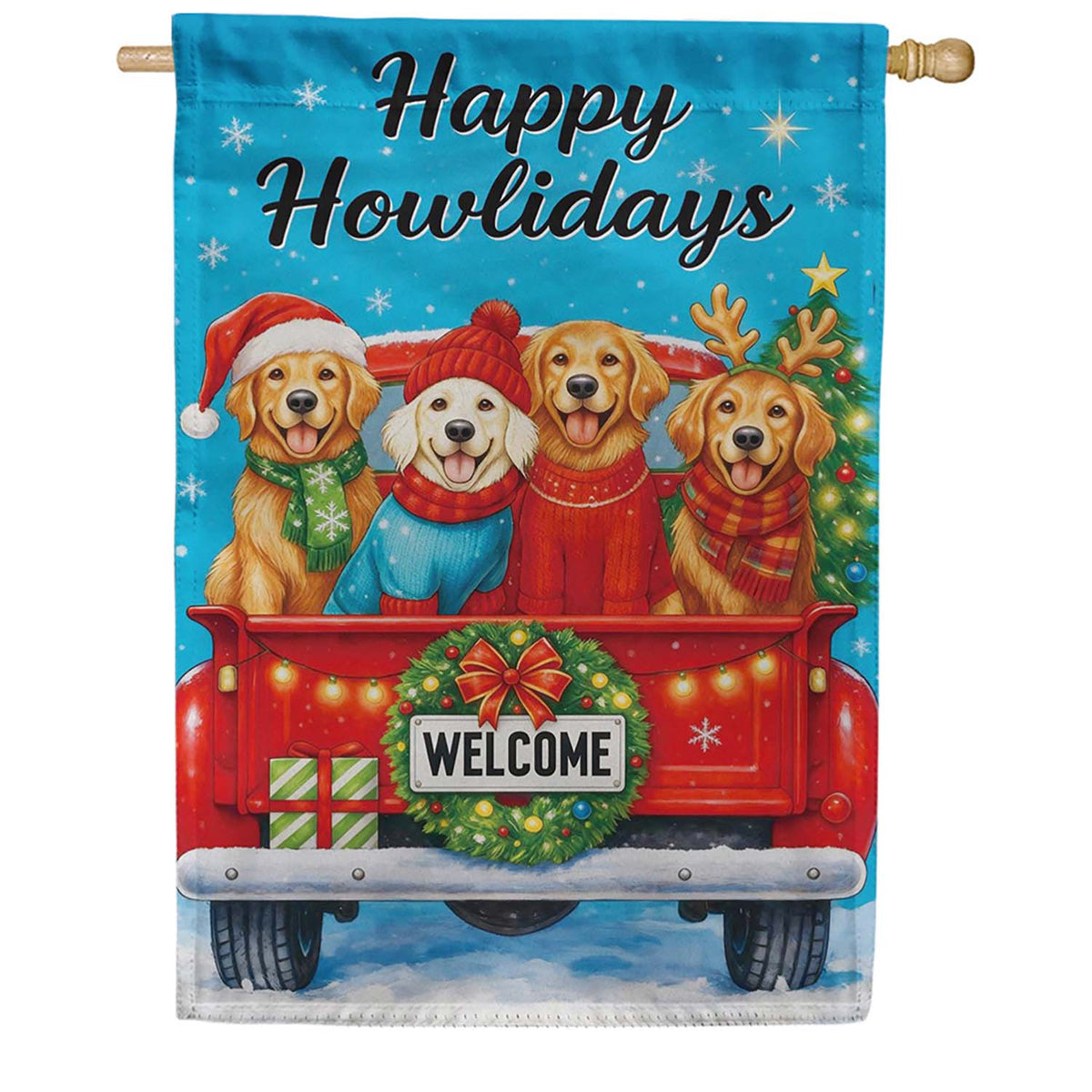 Evergreen Suede 2-Sided House Flag - Happy Howlidays