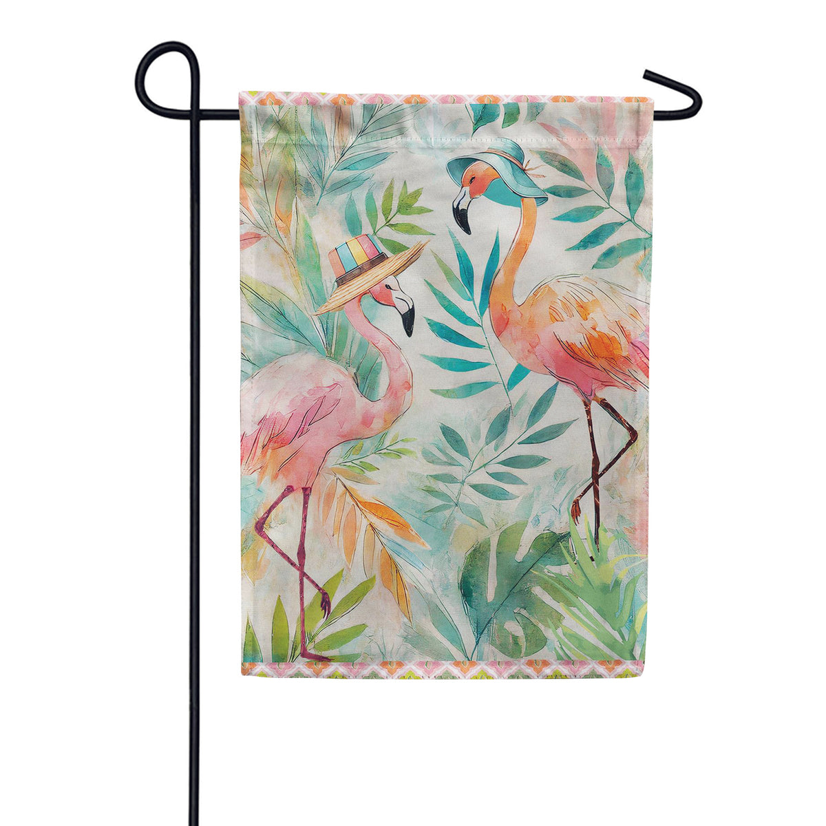 Evergreen Palm Beach Flamingos Suede 2-Sided Garden Flag
