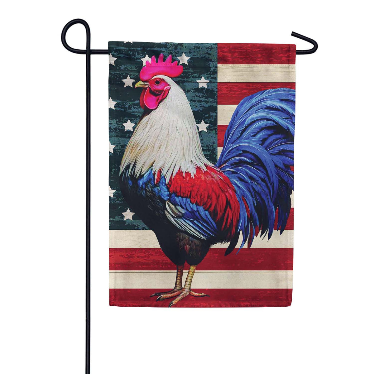 Evergreen All American Rooster Suede 2-Sided Garden Flag