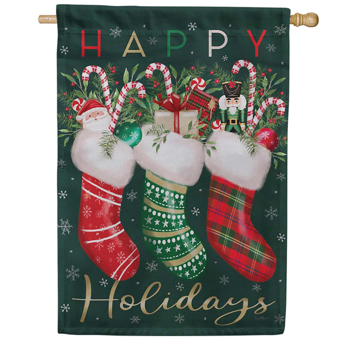 Evergreen Suede 2-Sided House Flag - Festive Fun Stockings