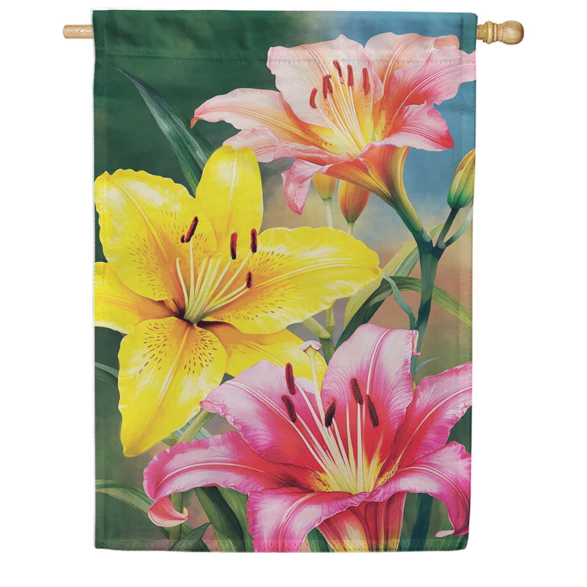 Evergreen Suede 2-Sided House Flag - Colorful Daylily