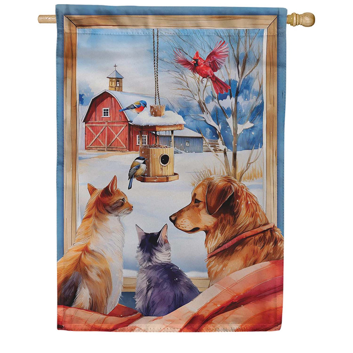 Evergreen Suede 2-Sided House Flag - Winter Farmhouse Friends